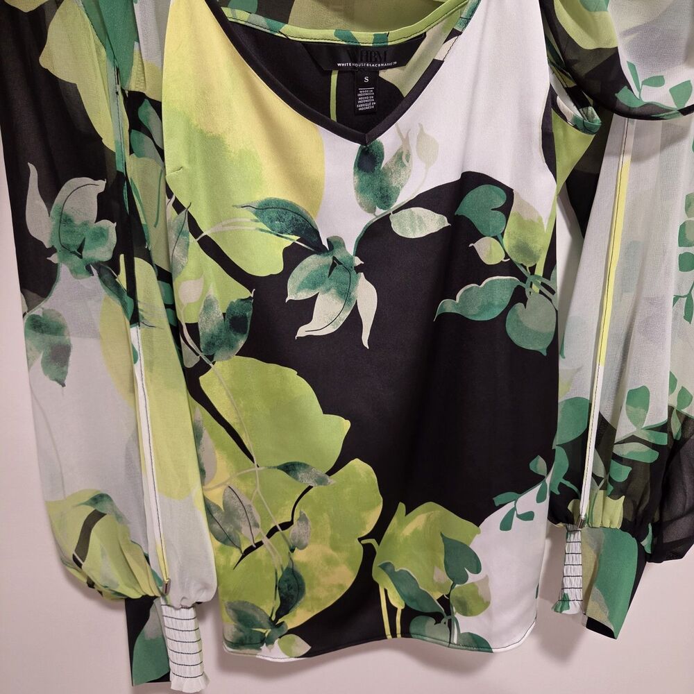 WHBM Chiffon Blouse Camisole Set Small Womens Green Black Sheer Garden Floral - Picture 8 of 15